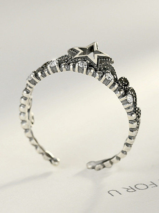 Offener Ring aus Sterlingsilber mit hohlem Stern und Retro-Thai-Silber