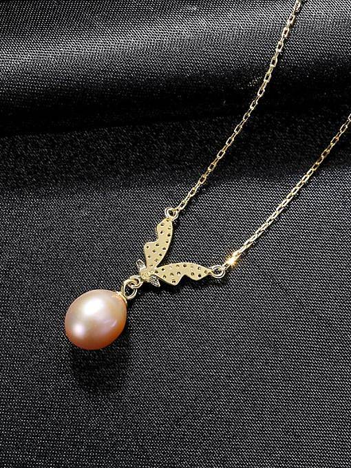 925 Sterling Silver Imitation Pearl Butterfly Minimalist Necklace