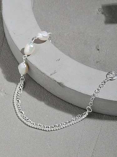925 Sterling Silver Freshwater Pearl Geometric Vintage Strand Bracelet
