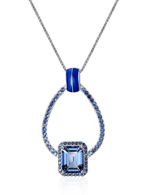 925 Sterling Silver Swiss Blue Topaz Geometric Minimalist Necklace