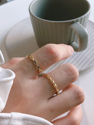 925 Sterling Silver With Gold Plated Simplistic Irregular Midi Rings
