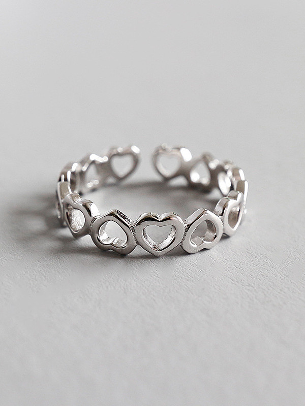 925 Sterling Silver With Platinum Plated Simplistic hollow Heart Free Size Rings