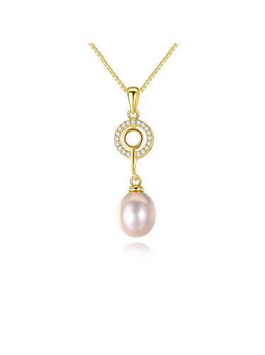 925 Sterling Silver 3A Zicon Freshwater Pearl Geometric Pendant Necklace