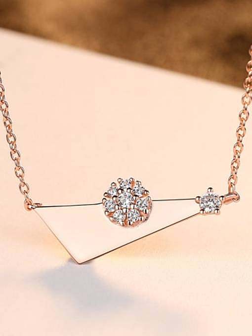 925 Sterling Silver Cubic Zirconia simple Triangle Pendant Necklace