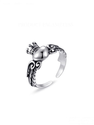 925 Sterling Silver With Antique Silver Plated Wings Vintage Old Ring Free Size Rings