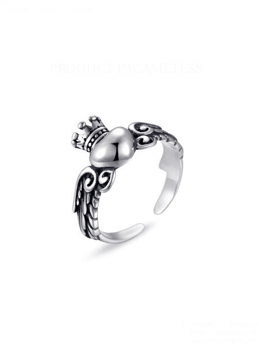 925 Sterling Silver With Antique Silver Plated Wings Vintage Old Ring Free Size Rings