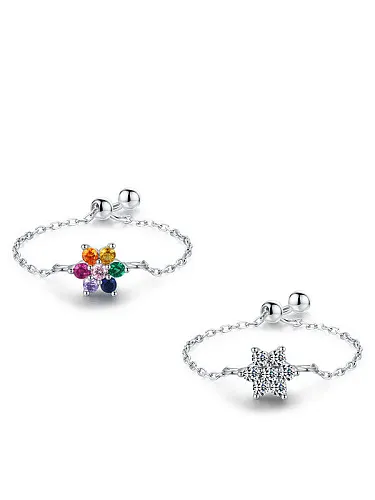 925 Sterling Silver Cubic Zirconia Flower Minimalist Band Ring