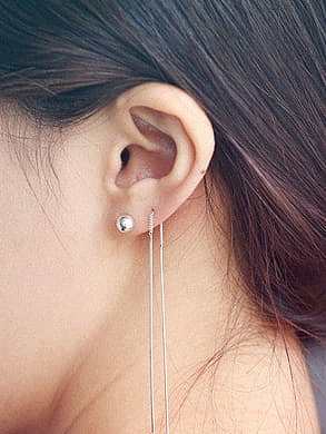 925 Sterling Silver Minimalist Double Long Ear Wire Threader Earring
