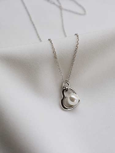 Collier pendentif coeur simple perle d'imitation en argent sterling 925
