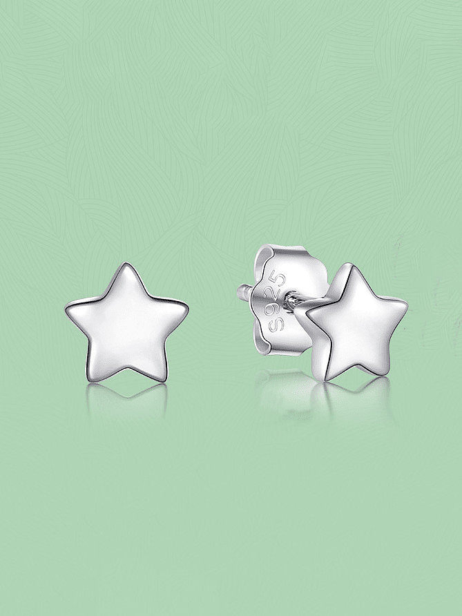 Brinco de prata esterlina minimalista de cinco pontas estrela lua 925