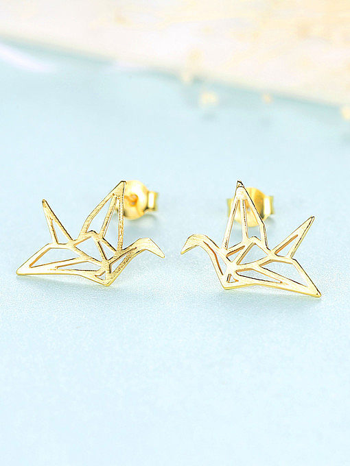 925 Sterling Silver With Glossy Simplistic Paper crane Stud Earrings