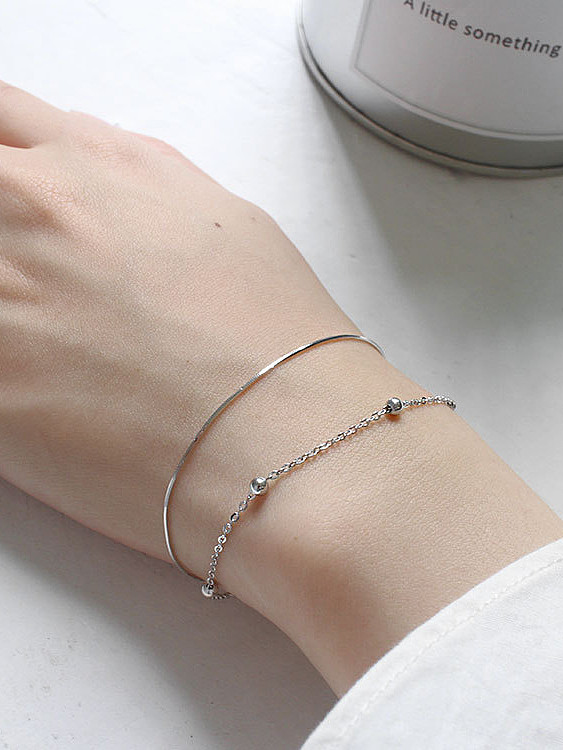 Sterling silver personality minimalism bead snake bone chain double bracelet