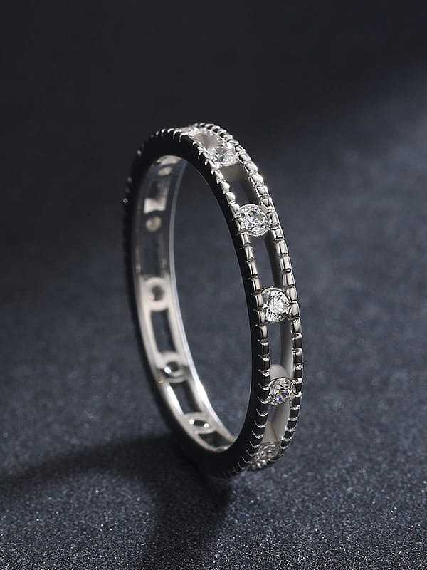 925 Sterling Silver Cubic Zirconia Hollow Geometric Vintage Band Ring