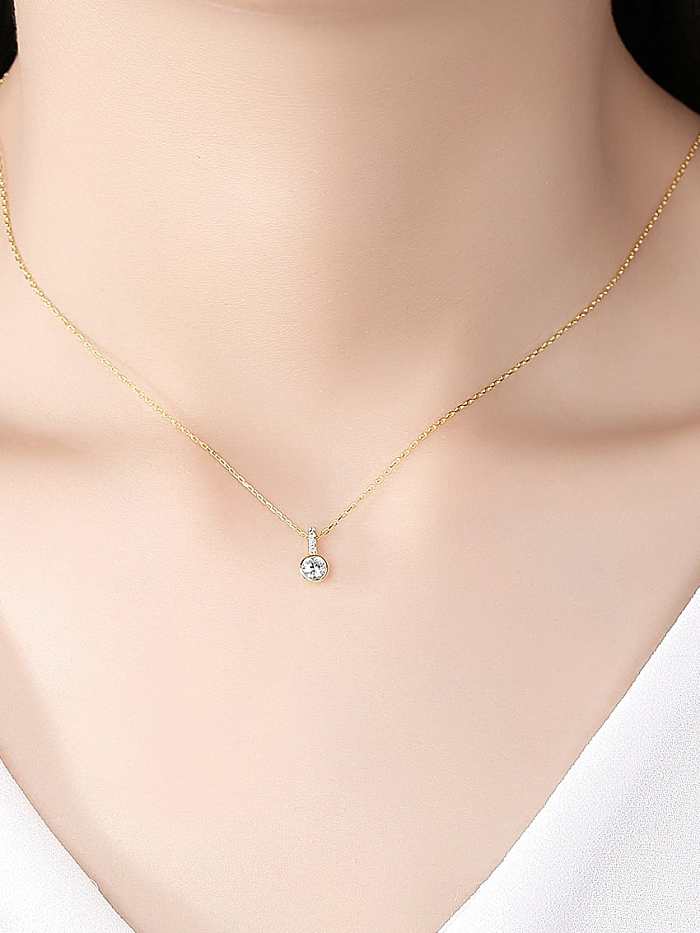 925 Sterling Silver Rhinestone Round Minimalist Necklace