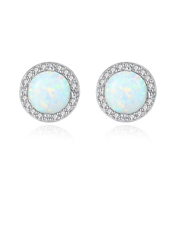 Boucle d'oreille minimaliste ronde en argent sterling 925 avec opale