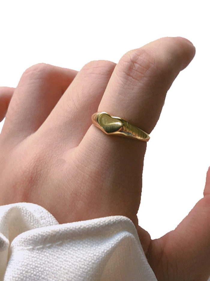 Plata de ley 925 con anillos de tamaño libre de corazón simplista chapado en oro