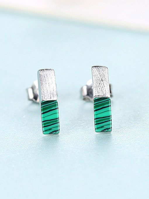 925 Sterling Silver With Turquoise Simplistic Geometric Stud Earrings