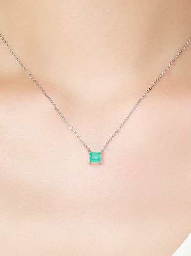 925 Sterling Silver Opal Square Minimalist Pendant Necklace