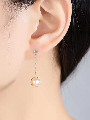 925 Sterling Silver Freshwater Pearl White Ball Trend Threader Earring