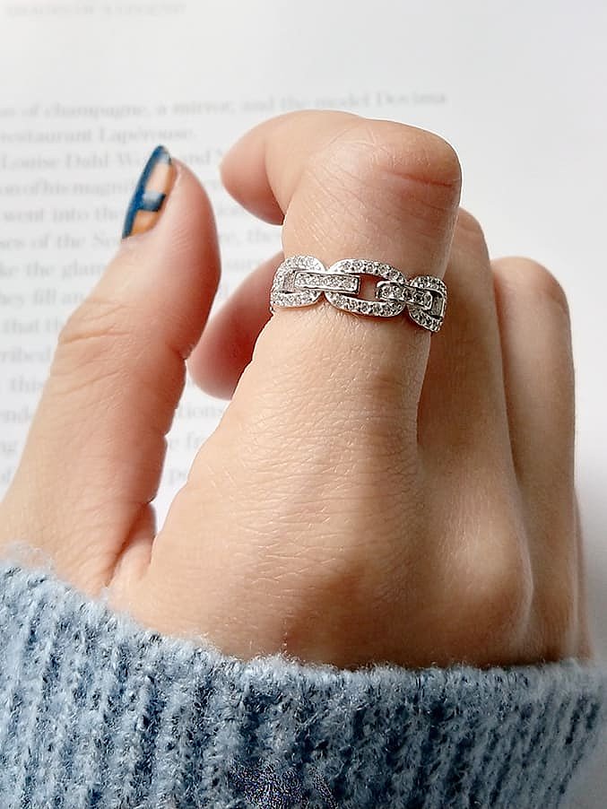 925 Sterling Silver Ring Buckle With Diamond Minimalist Midi Ring