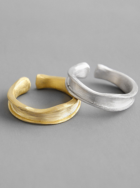 925 Sterling Silver With Gold Plated Simplistic Irregular Surface Free Size Rings