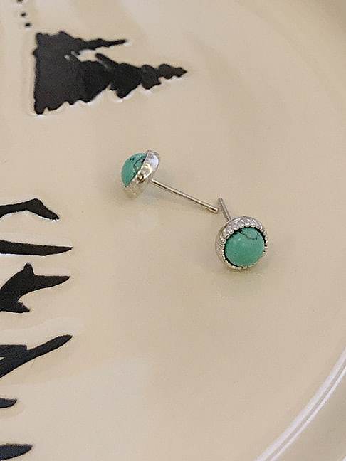 925 Sterling Silver Turquoise Round Vintage Stud Earring