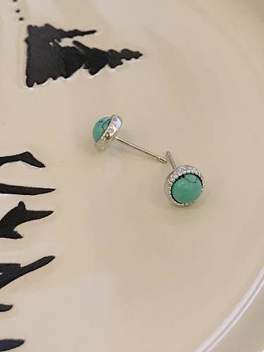 Boucles d'Oreilles Vintage Rondes Turquoise en Argent 925