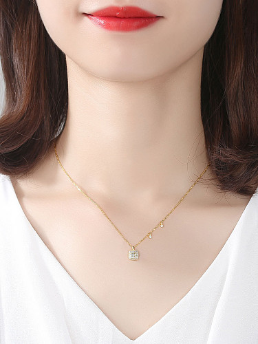 Sterling silver inlaid with 3A zircon square Necklace