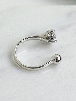 Simple Cubic Zircon Little Bead Silver Opening Ring