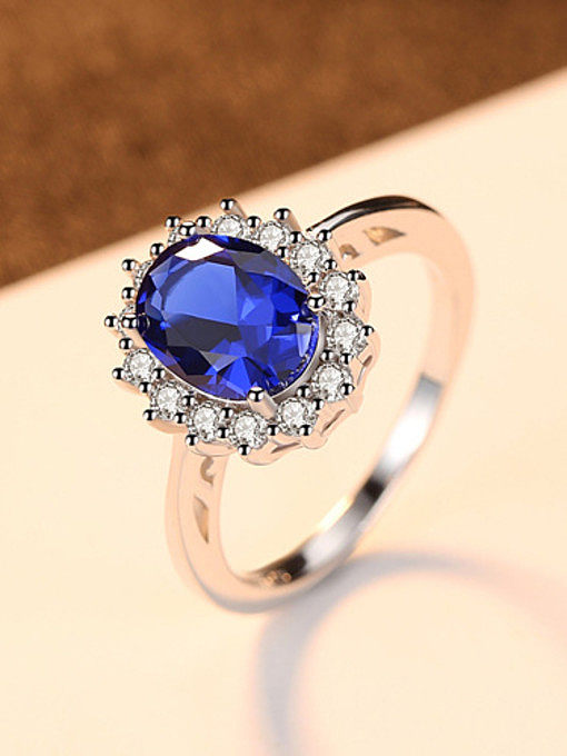 Sterling silver AAA zircon classic blue semi-precious stone ring