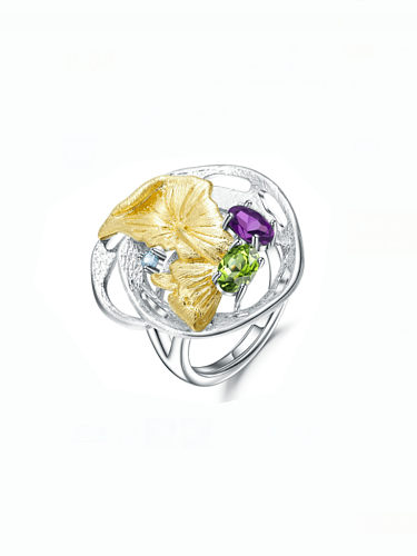 Anel de luxo prata esterlina 925 cor natural tesouro flor topázio