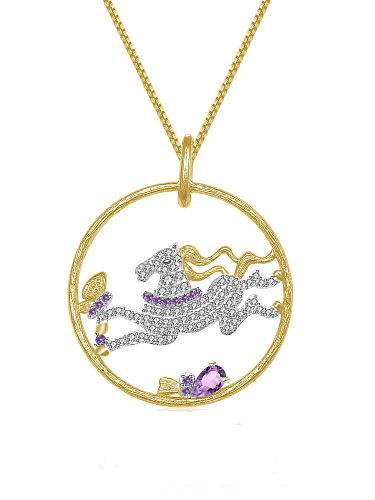 925 Sterling Silver Cubic Zirconia Horse Luxury Necklace