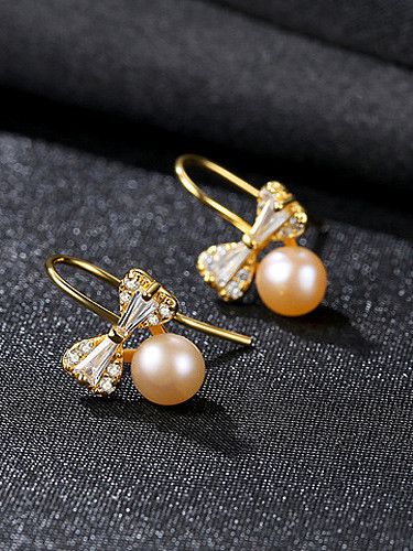 Pure silver natural freshwater pearl cute bow tie studs