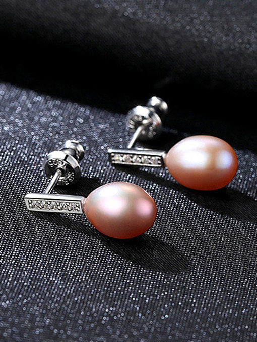 Sterling silver inlaid with 3A zircon 7-8mm natural pearl earring
