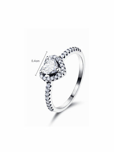 925 Sterling Silver Cubic Zirconia Heart Vintage Band Ring