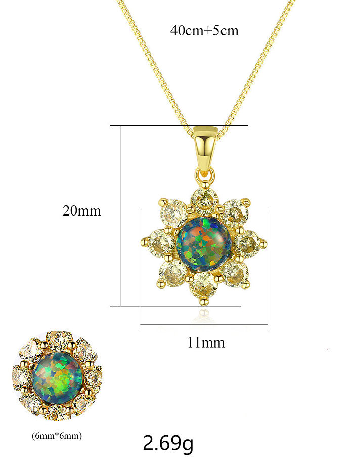 Collier fleur de soleil en argent sterling 925 avec opale simple incrustée de zircon