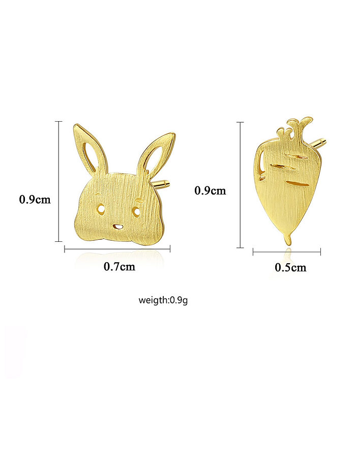 925 Sterling Silver With Smooth Simplistic Asymmetry Radish rabbit Stud Earrings