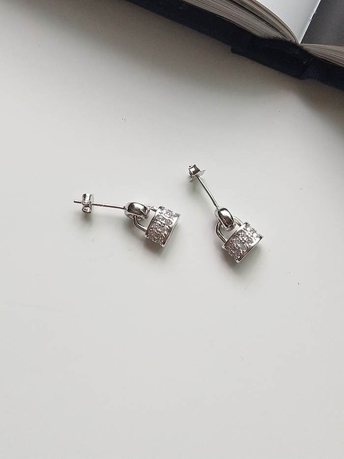 925 Sterling Silver Rhinestone Vintage Bright Small Lock Stud Earrings