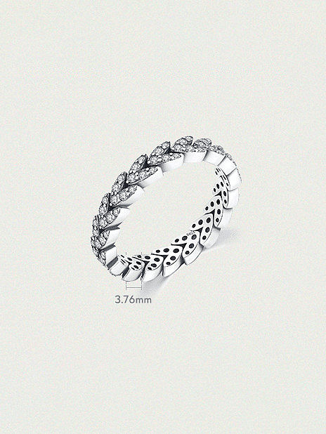 925 Sterling Silver Cubic Zirconia Leaf Minimalist Band Ring
