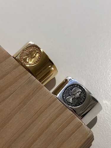 925 Sterling Silver Vintage Portrait Relief Free Size Ring