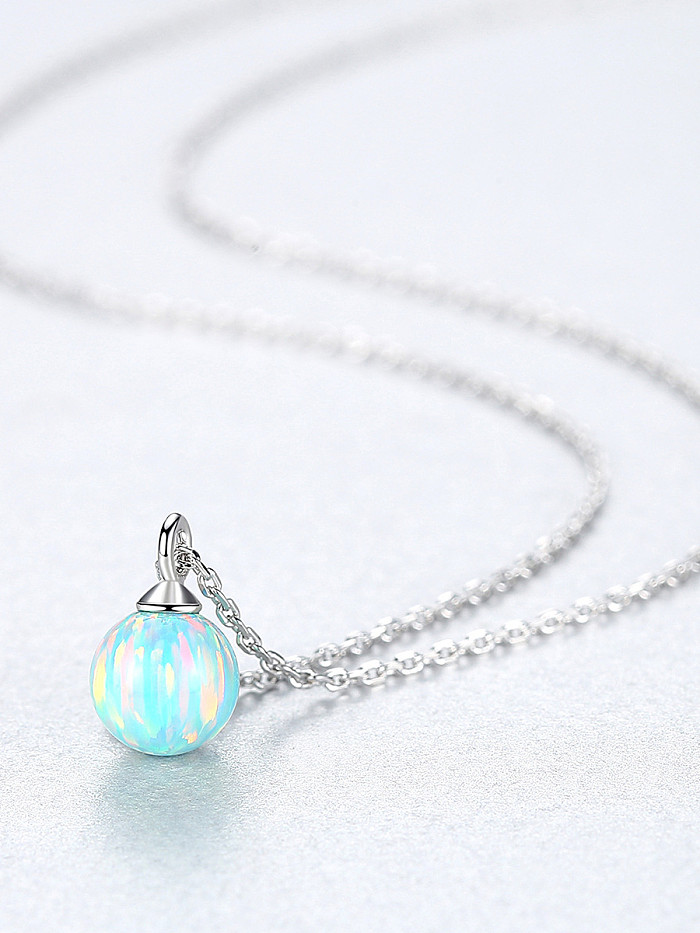925 Sterling Silver With multicolor opal simple Ball Necklaces