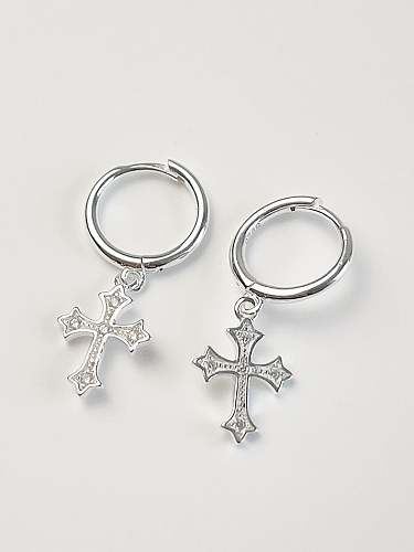 925 Sterling Silver Cubic Zirconia Cross Minimalist Huggie Earring