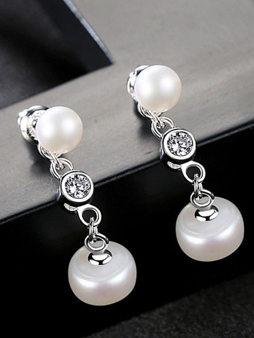Sterling silver micro-inlay AAA zircon natural freshwater pearl earrings