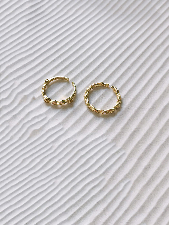 925 Sterling Silver With Gold Plated Simplistic Irregular Midi Rings