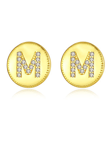 925 Sterling Silver With Cubic Zirconia Simplistic Monogrammed M Stud Earrings