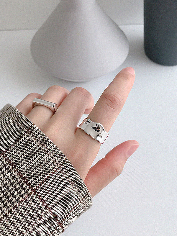 925 Sterling Silver With Glossy Simplistic Irregular Concave Surface Free Size Rings
