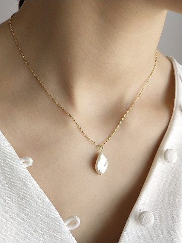 Plata de ley 925 con collares de perlas artificiales irregulares de moda chapados en oro de 18 k