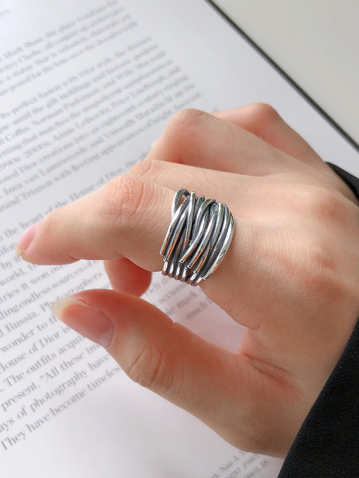925 Sterling Silver With Gun Plated Vintage Irregular Midi Rings