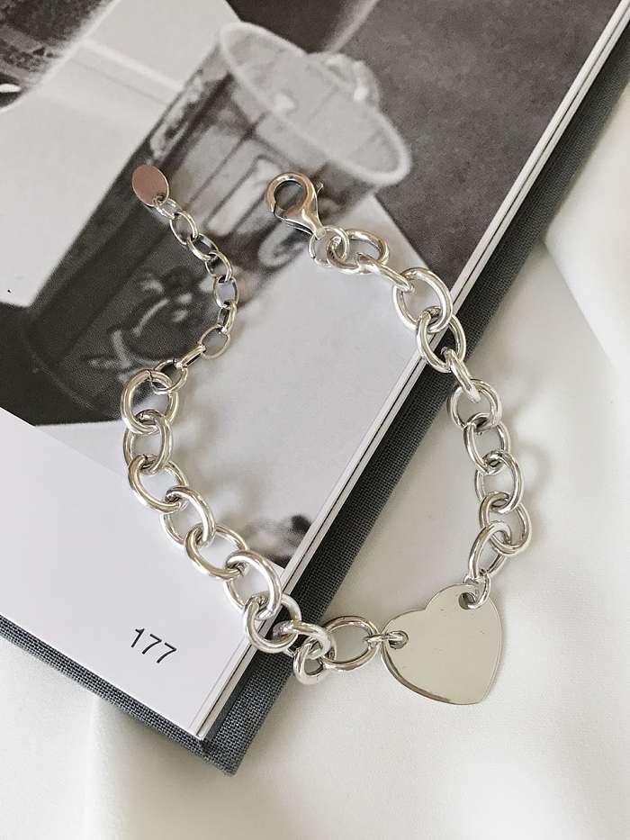 925 Sterling Silver Minimalist Heart Chain Link Bracelet