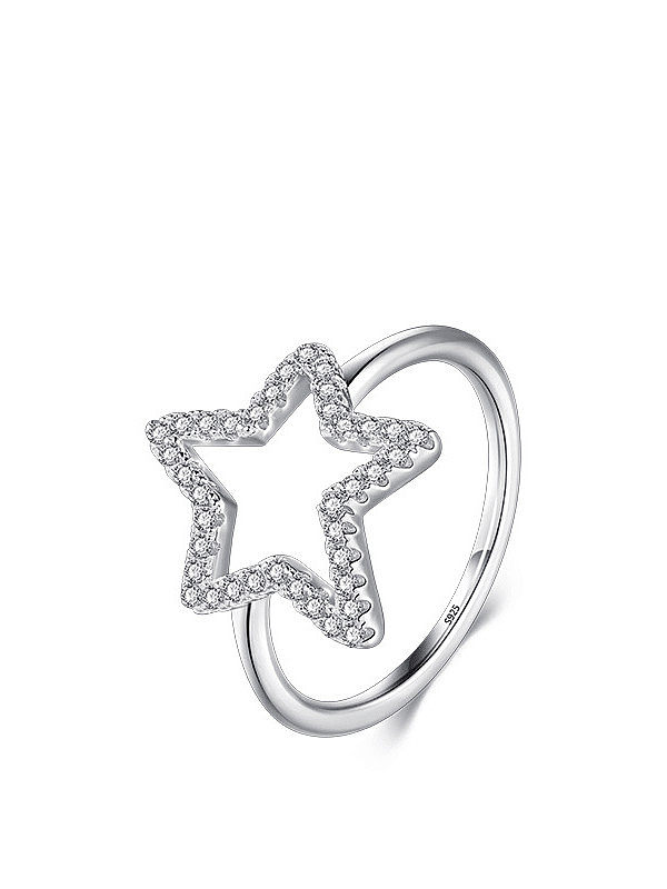 925 Sterling Silver Cubic Zirconia Five-pointed star Dainty Band Ring